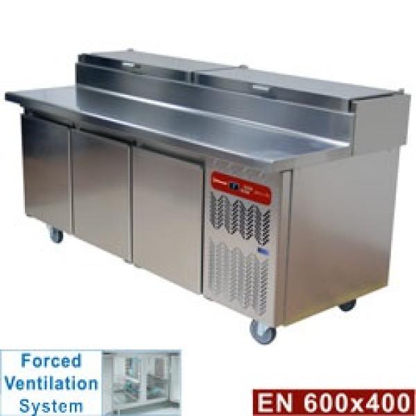 TS31-US/H (25) Pizzakühltisch mit Belegstation, 3 Türen und Kühlaufsatz, 2050x860xh880/900